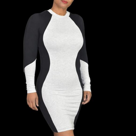 GoodTime Jersey Knit Dress Black Grey Stretch Bodycon Hourglass Illusion Large - Picture 7 of 15